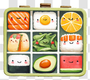 Kawaii Bento - Cute Food Characters In Bento Box Transparent PNG
