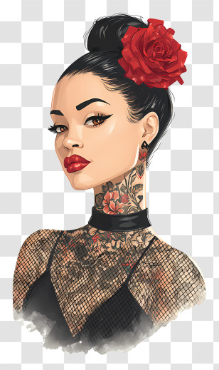 Stylish Woman - Stylish Tattooed Woman Portrait Transparent PNG