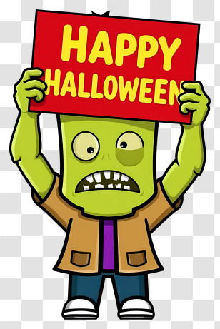 Zombie Happy Halloween - Green Monster With Happy Halloween Sign Transparent PNG