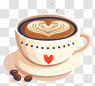 Coffee Cup With Heart - Coffee Cup With Latte Art Transparent PNG