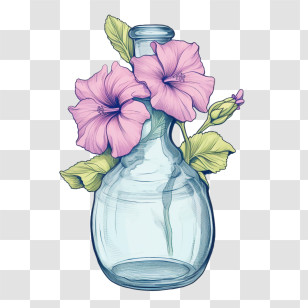 Petunia Flower - Light Blue Transparent Bottle With Flowers Illustration Transparent PNG