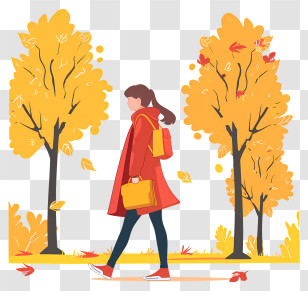 Walking Woman Cartoon - Autumn Woman Walking Through Fall Trees Illustration Transparent PNG