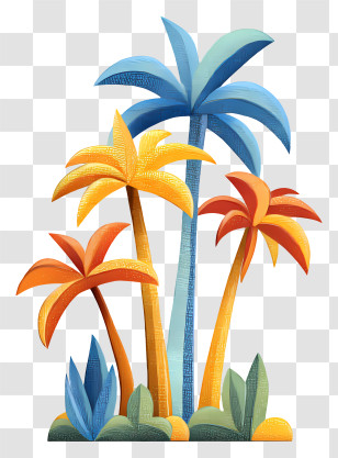 Summer Coconut Trees - Colorful Palm Trees In Tropical Setting Transparent PNG