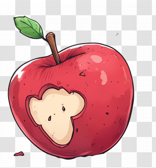 Apple - Cartoon Illustration Of A Bitten Red Apple Transparent PNG