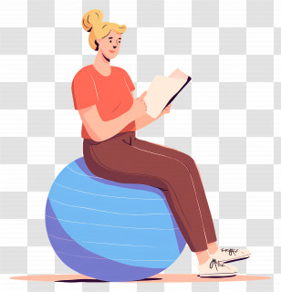 Sitting Girl - Person Reading On Exercise Ball Transparent PNG