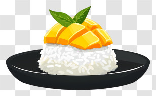 Khao Niao Mamuang - Mango Sticky Rice On Black Plate Transparent PNG