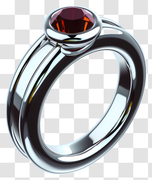 Realistic 3d Style Wedding Ring - Elegant Silver Ring With Red Gemstone Transparent PNG