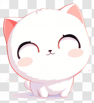White Shy Cat - Happy White Cartoon Cat Illustration Transparent PNG