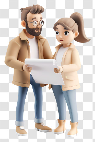 Man Woman Talking - Couple Planning With Blueprint Transparent PNG