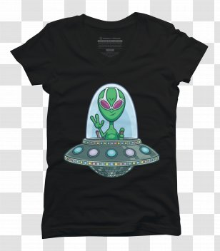 T-shirt Neckline Top Sleeve Hoodie - Green - Cartoon Alien Flying Saucer Transparent PNG