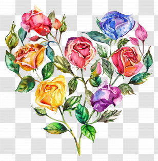 Heart Flower - Heart-Shaped Watercolor Rose Bouquet Transparent PNG