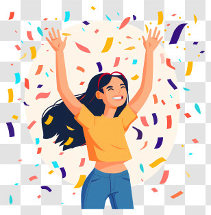 Woman Celebrating Success - Happy Girl With Confetti Transparent PNG