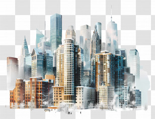 Winter City - Modern Urban City Skyline Artwork Transparent PNG