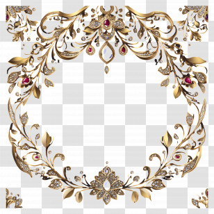 India Wedding Pattern - Gold Floral Frame Design Transparent PNG