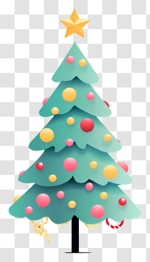 Christmas Tree - Decorated Christmas Tree With Star On Top Transparent PNG