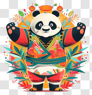 Kung Fu Panda - Colorful Cartoon Panda In Costume Transparent PNG