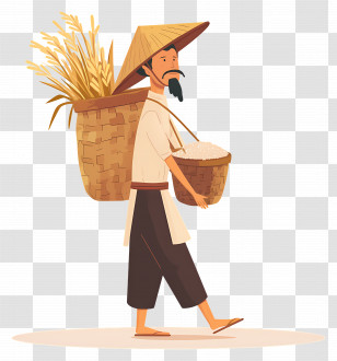 Vietnamese Farmer - Farmer Carrying Baskets Of Harvest Transparent PNG