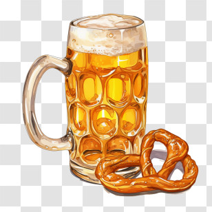Oktoberfest Beer
 - Beer Mug With Golden Beverage And Pretzel Transparent PNG