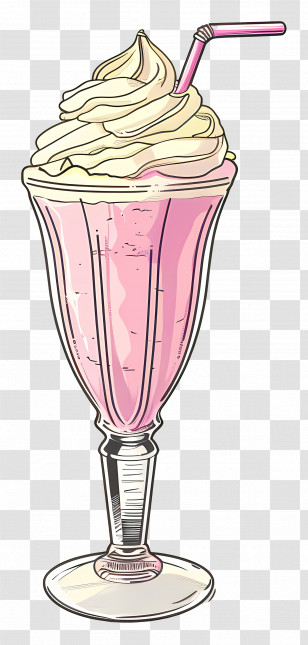 Pink Milkshake - Pink Milkshake With Whipped Cream Transparent PNG