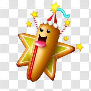 Cartoon Hot Dog
 - Happy Hotdog With Party Hat And Stars Transparent PNG