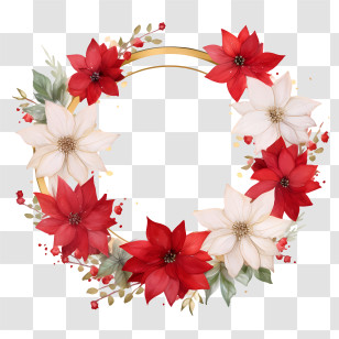 Poinsettia Flower Wreath - Floral Wreath With Red And White Flowers Transparent PNG