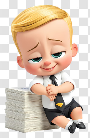 Boss Baby - Smug Boss Baby Leaning On Paperwork Transparent PNG