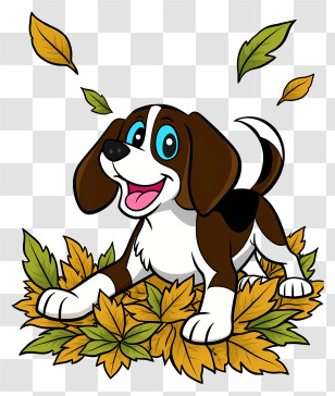 Dog Rolling In Autumn Leaves - Beagle Puppy Playing In Leaf Pile Transparent PNG