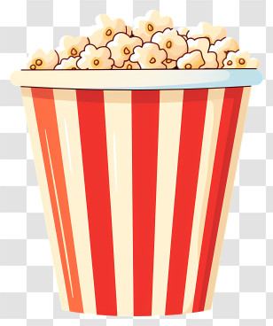 Cartoon Popcorn - Cartoon Bucket Of Popcorn With Red Stripes Transparent PNG