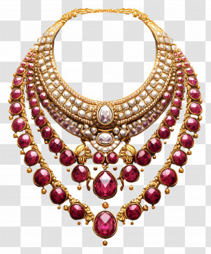 Kundan - Ornate Gold Necklace With Ruby Gems Transparent PNG