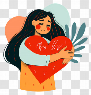 Woman With Heart - Girl Hugging A Big Red Heart With Love Transparent PNG