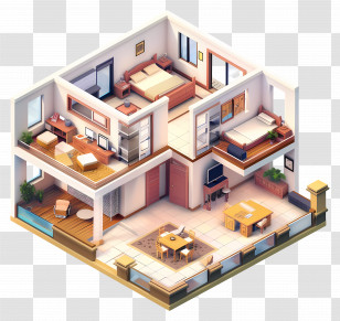 Isometric House - Isometric Illustration Of A Two-Story House Transparent PNG