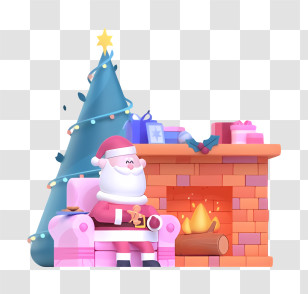 Santa Claus - Santa Claus By The Fireplace With Christmas Tree Transparent PNG
