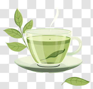 Green Tea - Cup Of Green Tea With Leaves In Stylish Illustration Transparent PNG