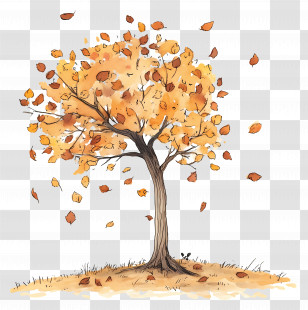 Autumn Begins - Autumn Tree With Falling Leaves Illustration Transparent PNG