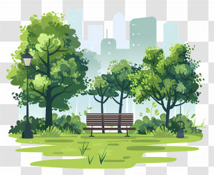 City Park Scene - Park Bench Surrounded By Greenery Transparent PNG