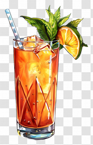 Mai Tai - Chilled Orange Cocktail With Garnish In A Highball Glass Transparent PNG