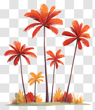 Summer Coconut Trees - Tropical Palm Trees In Sunset Colors Transparent PNG