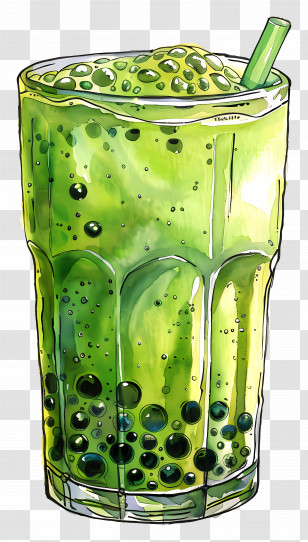 Matcha Bubble Tea - Green Bubble Tea With Boba Illustration Transparent PNG