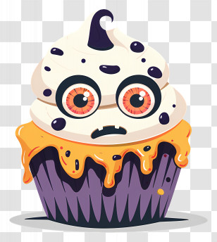 Halloween Cupcake - Monster Cupcake With Creepy Eyes And Orange Slime Transparent PNG