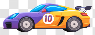 Cartoon Race Car - Orange Race Car With Number 10 Transparent PNG