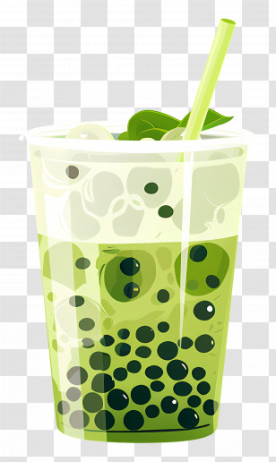 Matcha Bubble Tea - Green Bubble Tea With Tapioca Pearls Illustration Transparent PNG