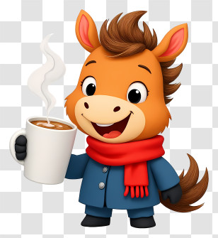Cartoon Horse - Cute Pony With Coffee Mug Transparent PNG