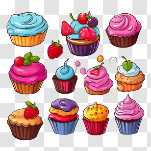 National Candy Day - Colorful Assorted Decorated Cupcakes Transparent PNG
