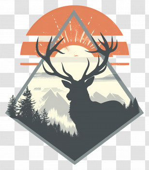 Deer Silhouette - Deer Silhouette With Mountain Sunset Scene Transparent PNG