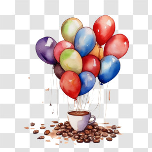 Watercolor Coffee Beans
 - Coffee Cup With Colorful Balloons Illustration Transparent PNG