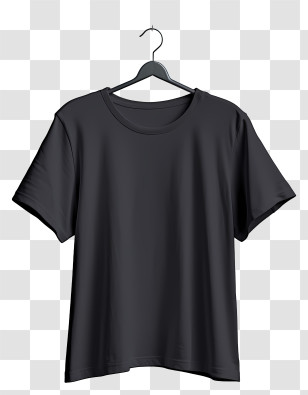 Realistic Style Black T Shirt On Cloth Hanger - Black T-Shirt On Hanger For Style And Comfort Transparent PNG