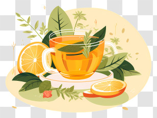 Freshly Brewed Tea - Herbal Tea With Lemon And Leaves Illustration Transparent PNG