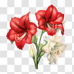 Amaryllis Flower - Beautiful Red And White Amaryllis Flowers Illustration Transparent PNG