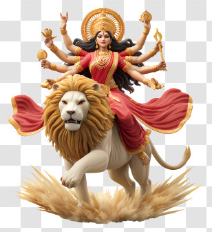 Durga Maa - Durga Goddess Riding A Lion Transparent PNG