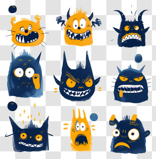 Emotes - Funny Cartoon Monster Faces In Whimsical Style Transparent PNG